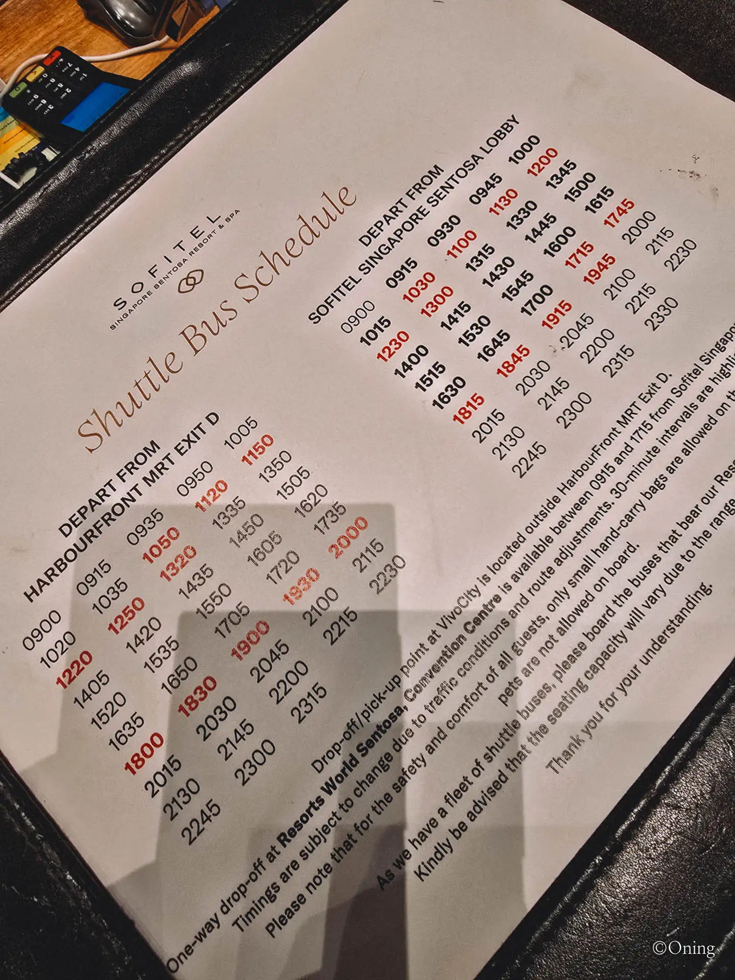 Sofitel Singapore Sentosa Shuttle Bus Schedule