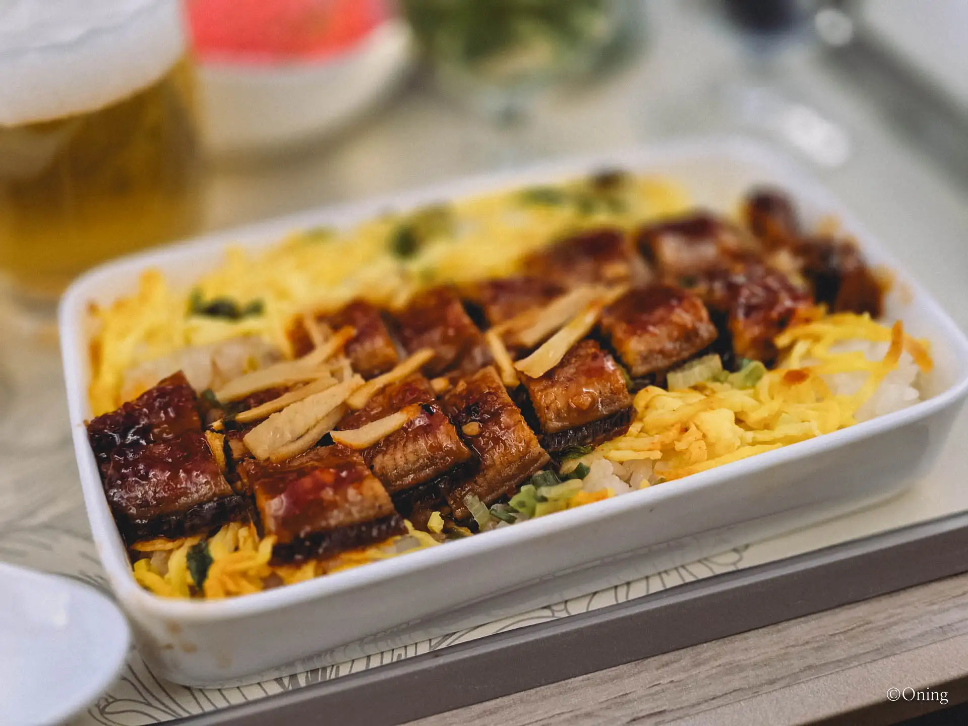 Incheon to Taipei: Taoyuan & Incheon Airport Lounges + Asiana Business Class Review 52 Eel donburi served in Asiana business class on Incheon to Taipei route
