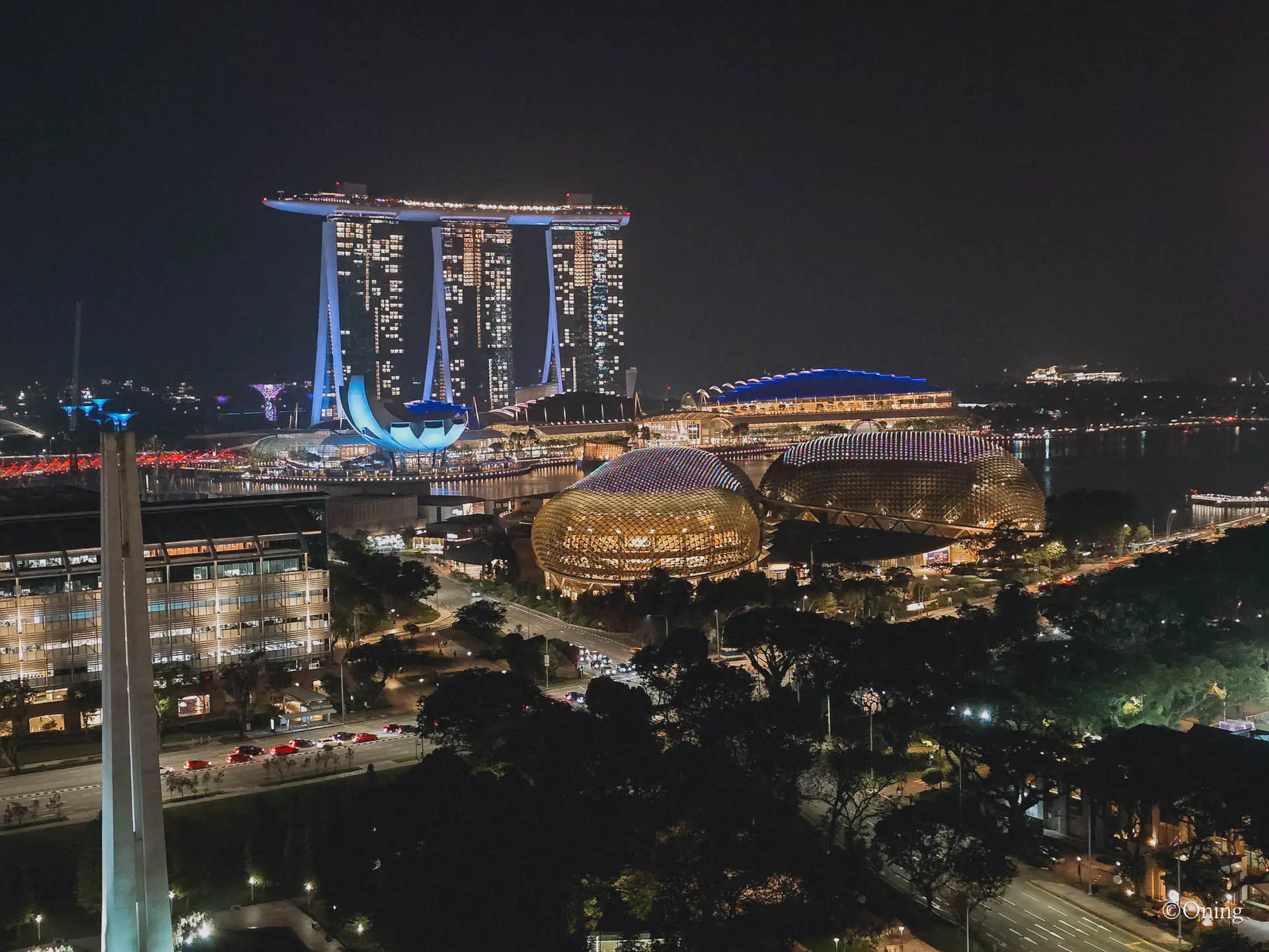 Marina Bay Sands view at night from Fairmont Singapore balcony