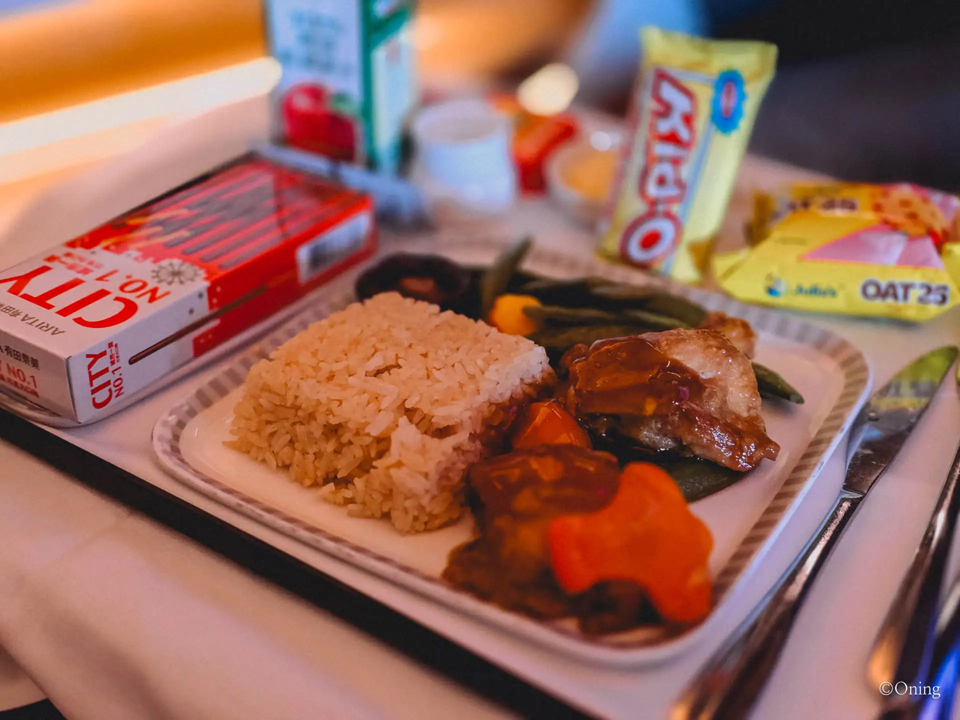 Kids' meal main of rice with chicken and vegetables in business class