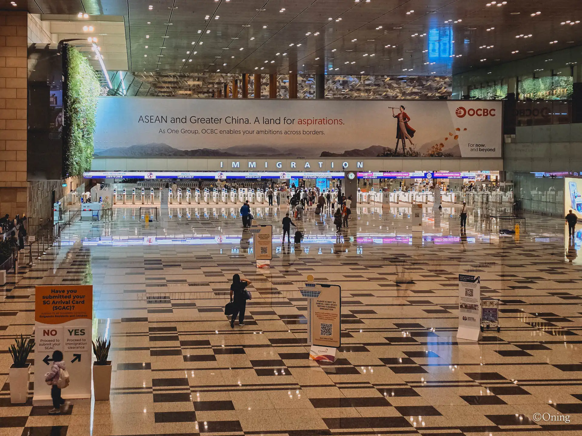 The automated immigration hall at Singapore Changi Airport on arrival