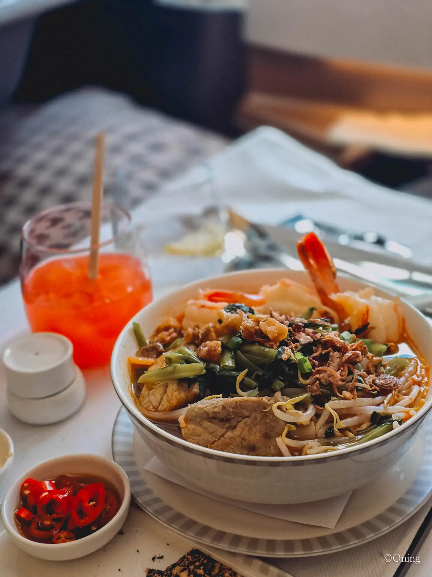 Singapore-style prawn noodle soup ordered through Book the Cook on Singapore Airlines